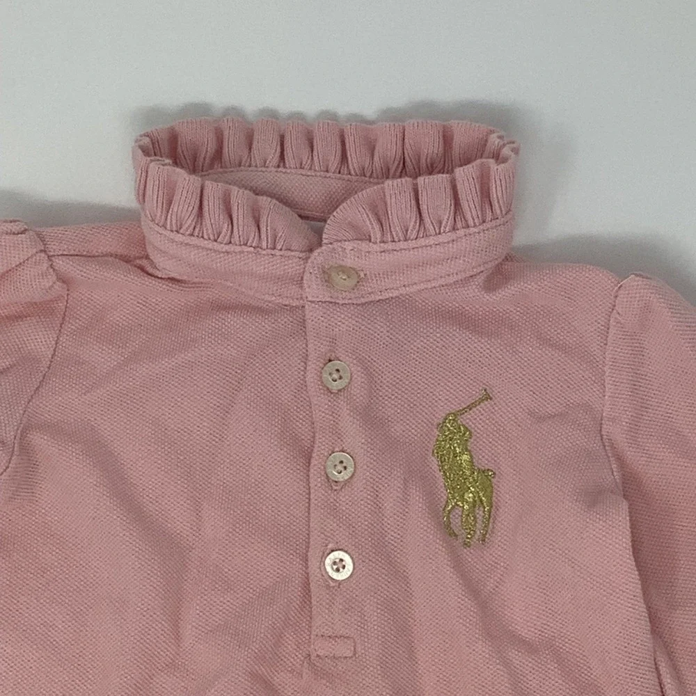 Ralph Lauren Baby Shirt‎ Girls 9m Pink Cotton Long Sleeve Ruffle Collar